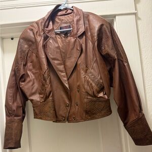 Vintage Leather Jacket w/ Shoulder Pads